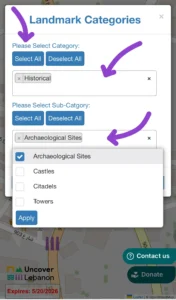 3. Landmark Categories Popup